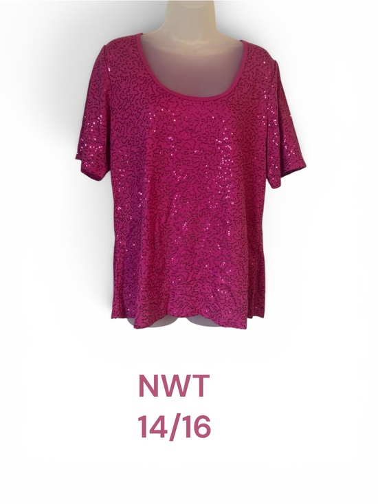 Avenue Tops - NWT GORGEOUS Sequin Short Sleeve Top w/Stretch  PLUS: 14/16    #C